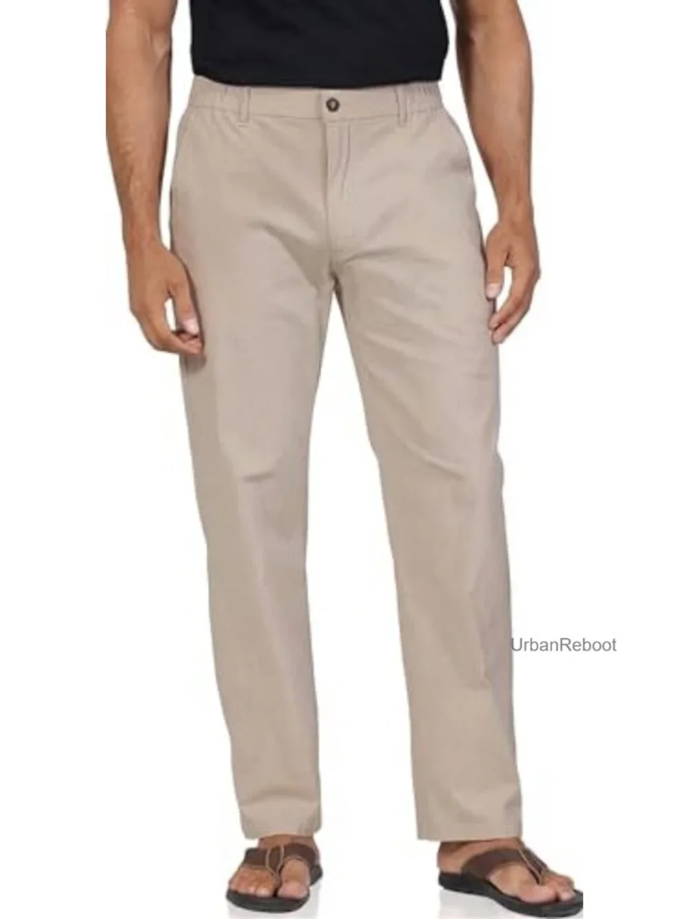 Men's Linen Blend Relaxed Fit Straight Leg Casual Pants, Elastic Waist Pull-On